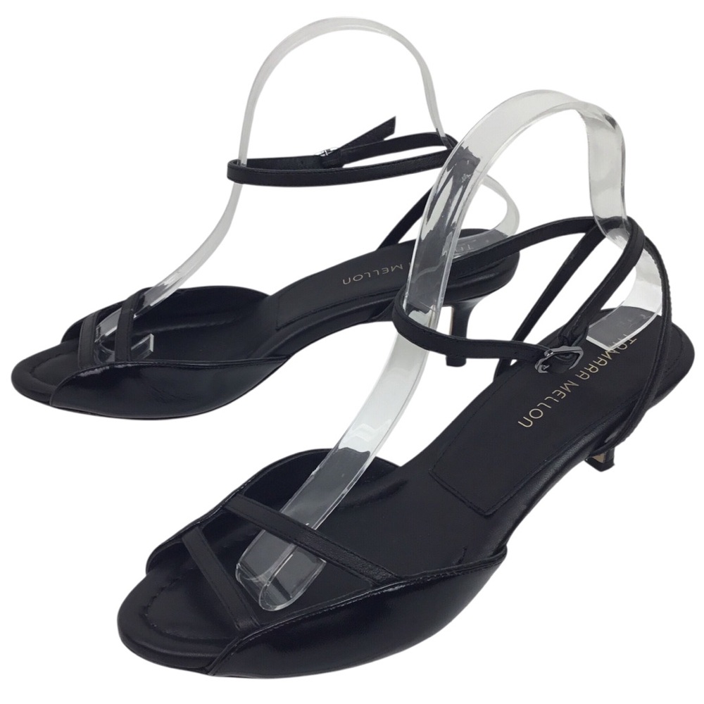 Tamara Mellon Kitten Heel Strappy Leather Shoes Black